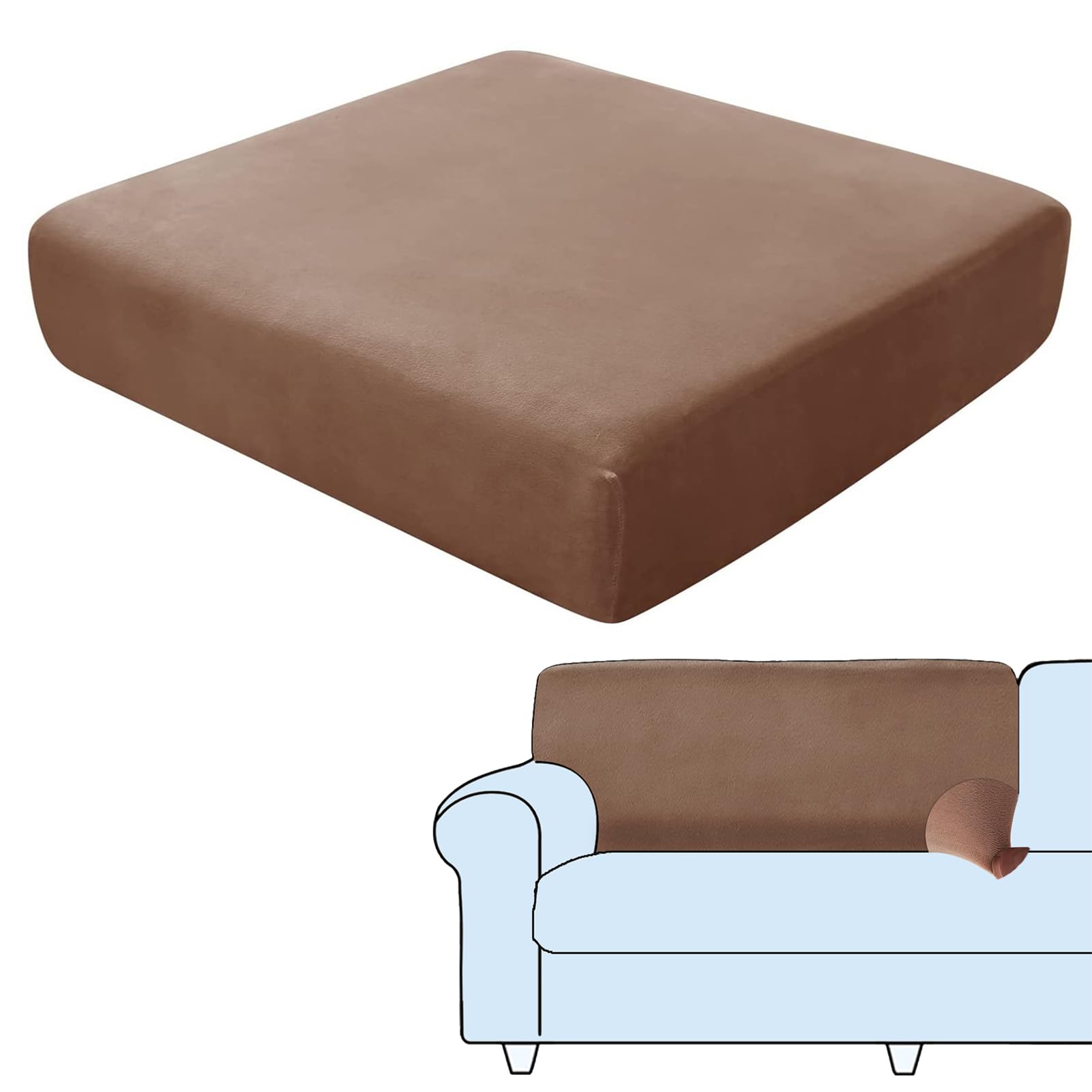 SHUOJIA Sofa Seat Cushion Covers, Stretch Velvet Sofa Cover, Non-Slip Couch Cushion Covers Replacement for Individual Cushion,with Elastic Fabric,Machine Washable (Brown,Backrest Cover)