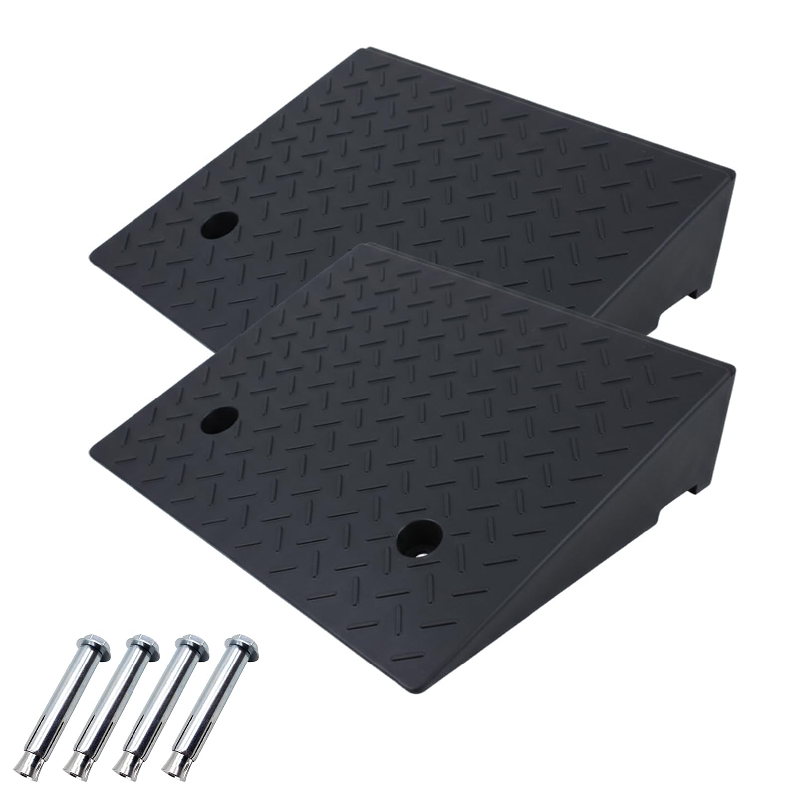 Photo 1 of 2 Pack 5'' Rise Rubber Curb Ramp Heavy Duty Loading Rubber Curb Ramps 3 Tons Driveway Ramp Car Slope Ramp for Loading Dock Bike Vehicle Warehouse Sidewalk Wheelchair (5" H)