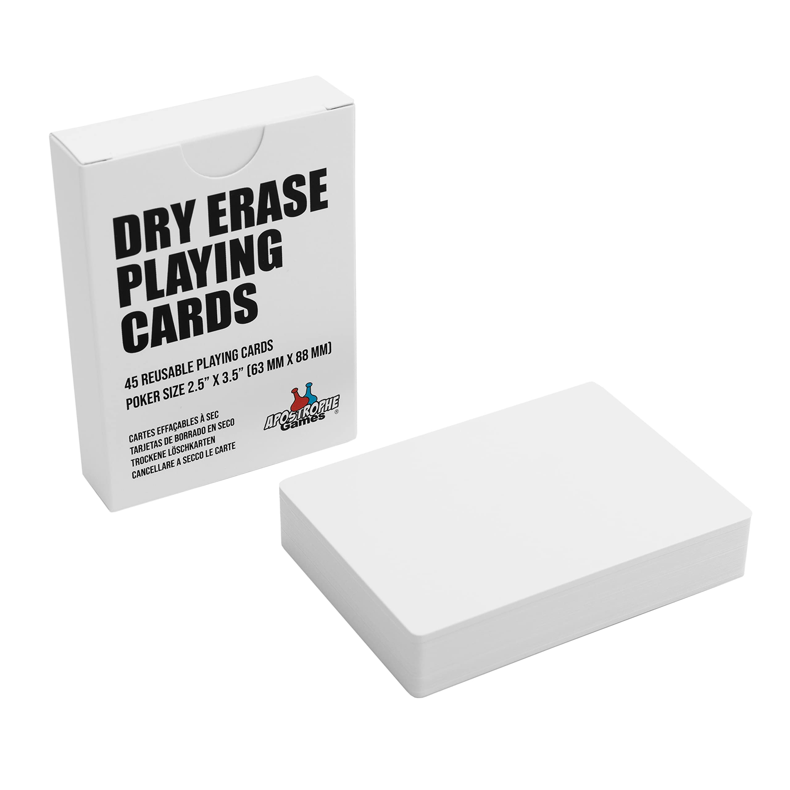 APOSTROPHE Games Dry Erase Blank Playing Cards, Poker Size - 6.3 cm x 8.8 cm, 45 Reusable Blank, Flash & Board Game, Study Guide & Note (45 cards)