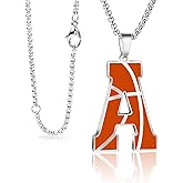 LYNNON Basketball Initial Necklace for Men A-Z Letter Stainless Steel Charm Pandant 20+2 Inches Chain, Basketball Gifts for Youth Coach Players