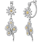 LONAGO Daisy Earrings 925 Sterling Silver Daisy Drop Earrings for Women Cute Flower Dangle Jewelry Gifts for Sensitive Ears