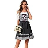 Populus Oktoberfest Outfits Women German Dirndl Dress Traditional Bavarian Plaid October Festival Costume