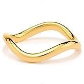 STORYJEWELLERY Gold Plated Rings for Women, Curved Wedding Bands for Women, Stackable Rings, Wave Ring, Gifts for Her