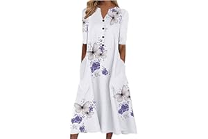 ZEFOTIM Summer Dresses for Women 2024 Long Sleeve Floral V Neck Midi Dress Casual Fashion Beach Dresses