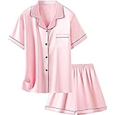 Schbbbta Girls Womens Pajamas, Satin Silky Pjs Set Kids 2Pcs Button-Down Nightwear Sleepwear Gift for Mommy and me
