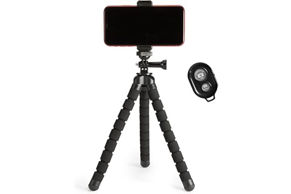 Amazon Basics Portable and Flexible Tripod with Wireless Remote and Smartphone Clamp, 10-inch long, Black
