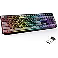 KLIM Chroma Wireless Gaming Keyboard RGB - Backlit Wireless Keyboard - Long-Lasting Rechargeable Battery - Quiet Water Resistant Ergonomic Keyboard - Teclado Gamer - PC PS5 PS4 Mac - Black/Gray