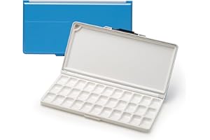 MEEDEN Watercolor Palette with Lid: 33 Wells Airtight Folding Paint Palette with Large Mixing Tray - Empty Acrylic Painting Art Pallet 12.5''x 6.5'' Blue