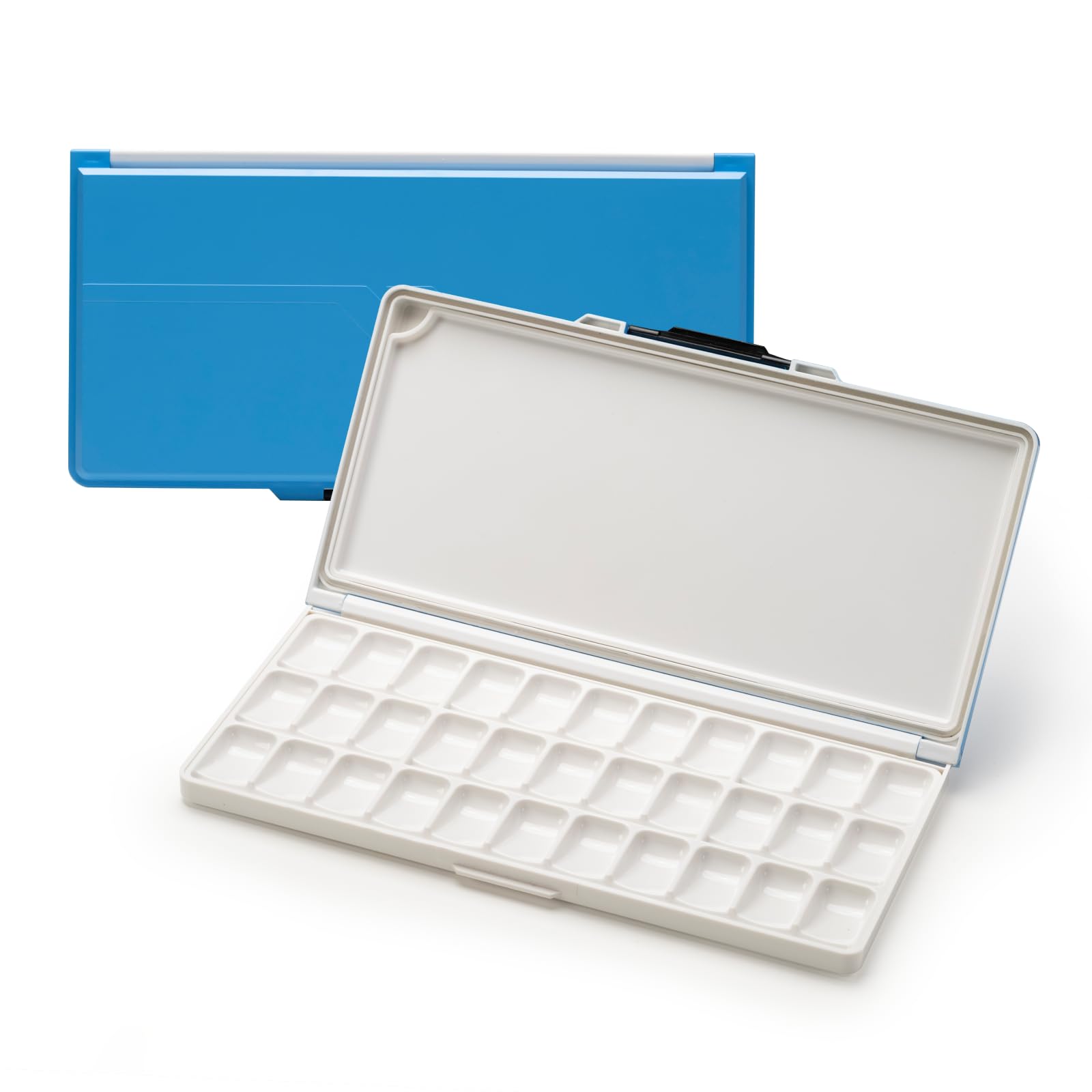 Photo 1 of MEEDEN Watercolor Palette with Lid: 33 Wells Airtight Folding Paint Palette with Large Mixing Tray - Empty Acrylic Painting Art Pallet 12.5''x 6.5'' Blue