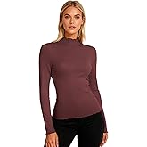 YumiDay Womens Mock Neck Long Sleeve Tops Slim Fit Lettuce Trim Shirt Ribbed Turtleneck Thermal Undershirt