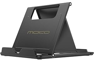 MoKo Phone/Tablet Stand, Foldable Holder Compatible With iPhone 16, 15, 14, 13 Pro Max Plus, Black