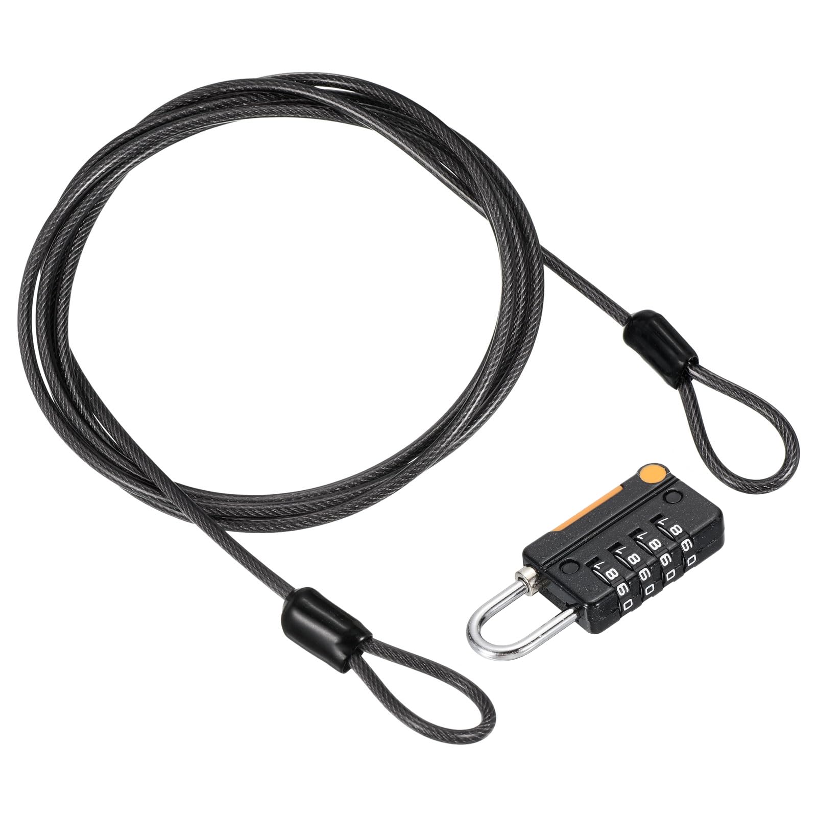 PATIKIL Security Steel Cable with 4 Digit Combination Lock, 5Ft Coated Safety Wire Rope Double Loop Padlock for Outdoor Travel Luggage, Black