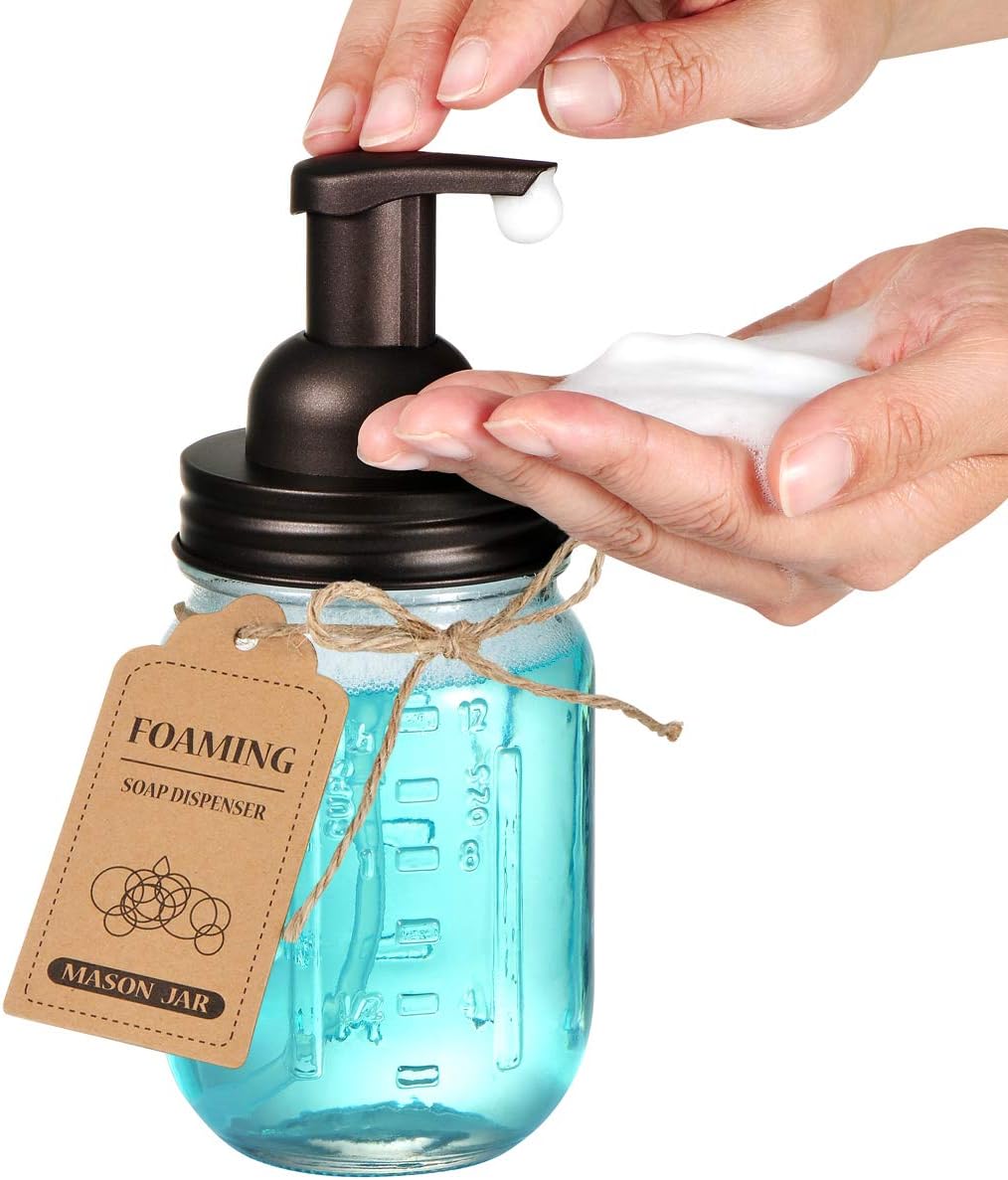 Mason Jar Bathroom Accessories Set(4 Pack) - Foaming Soap Dispenser&Qtip Holder Set&Toothbrush Holder-Rustic Farmhouse Decor Bathroom Organizer Apothecary Jar Country Countertop (Bronze): Home & Kitchen
