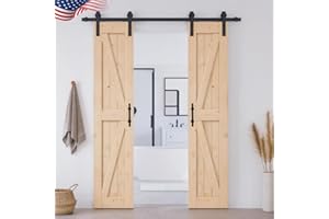 S&Z TOPHAND® 20in x 84in Double Unfinished British Brace Barn Door with 8FT Sliding Hardware Kit/Solid Wood/Double Surfaces/Simple Assembly is Required