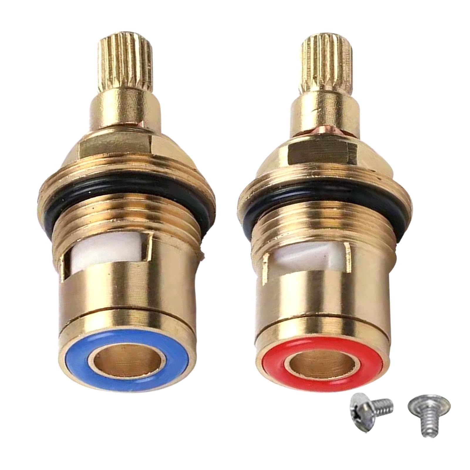 2Pcs Mixer Tap Cartridges Replacement G1/2 Thread Brass Ceramic Disc Tap Valve Insert Gland Cartridge 1/4 Turn Replacement Tap Valves with Screws Faucet Tap Hot & Cold (Gold)
