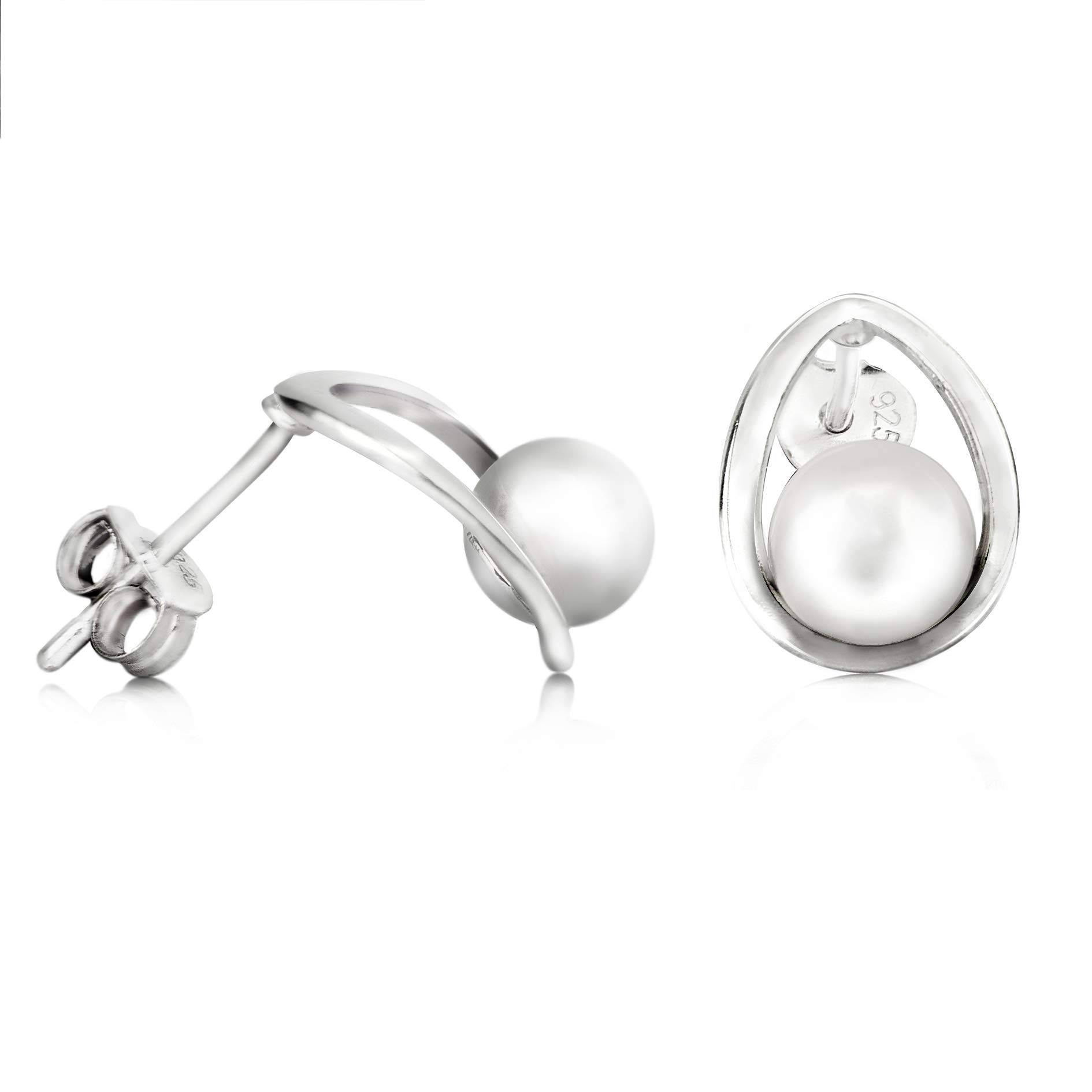 Classic Cultured Pearl Teardrop Stud Earrings 925 Sterling Silver Nickel-Free Hypoallergenic 1 Pair