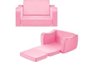VEVOR 2-in-1 Kids Sofa, Foldable Toddler Soft Couch with Armrests, Made of 28D Sponge & Short Pile, Convertible Toddler Chair