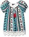 My Michelle Girls' Big Short Sleeve Peasant Blouse with Crochet Hem and Tie Front with Tassels