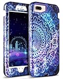 GUAGUA iPhone 7 Plus Case iPhone 8 Plus Case Mandala Flower Three Layer High Impact Resistant Heavy Duty Full Body Cover Anti-Scratch Shockproof Protective Phone Case iPhone 7 Plus/8 Plus Purple