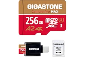 【5-Years Data Recovery】 GIGASTONE 256GB Micro SD Card with USB 3.2 Type C Card Reader, 4K Camera Pro MAX, Speed Up to 130MB/s