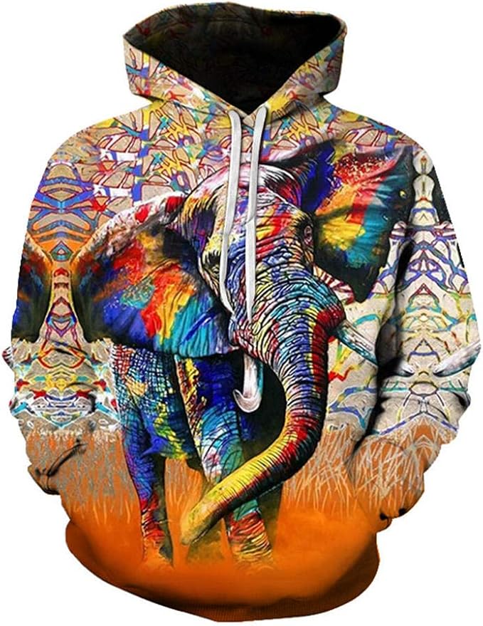 Animal Elefante De Color Sudadera con Capucha Ligera Impresa En 3D