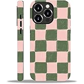 ZHEGAILIAN Case Compatible with iPhone 15 Pro,Pink and Green Checkered Design Phone Case, Matte Mixed Double-Layer Hard Shell+Soft Silicone TPU Shock Protective