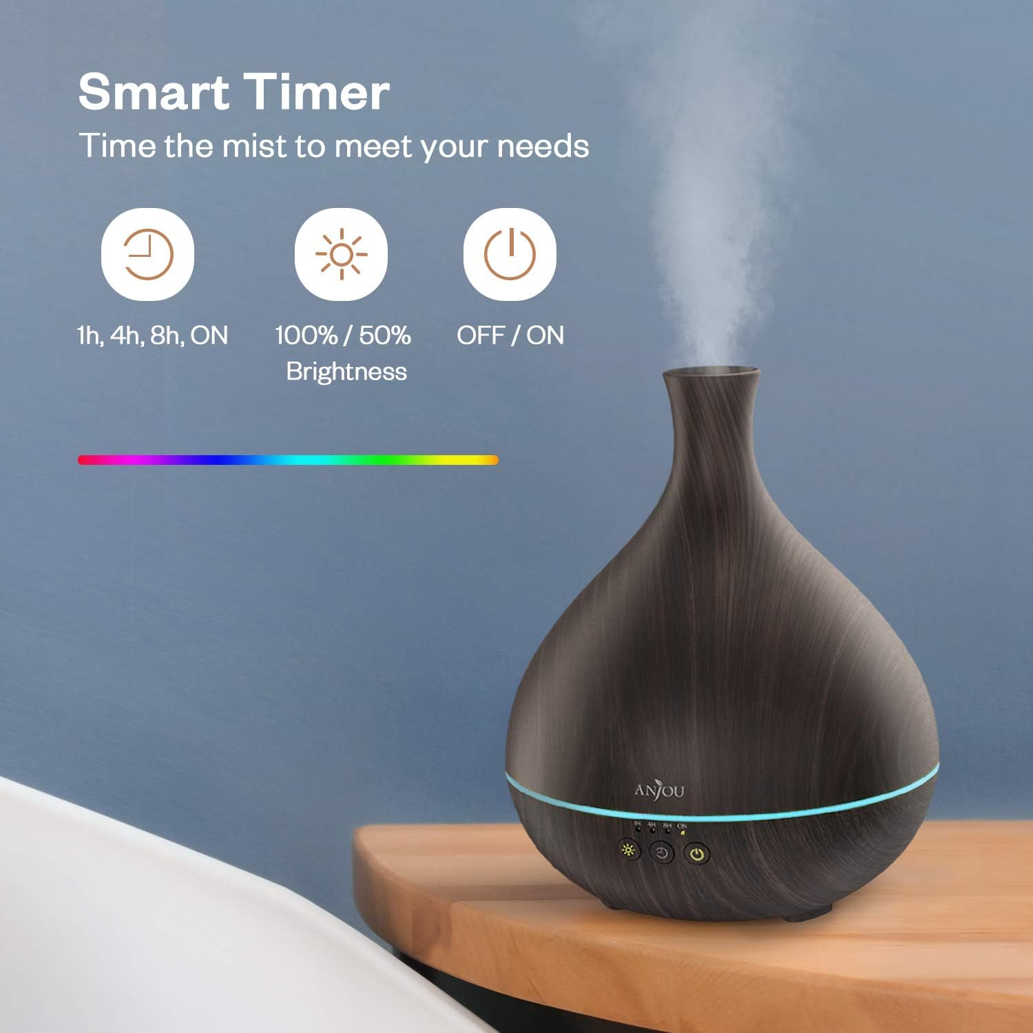 Essential Oil Diffuser, Anjou 500ml BPA Free Cool Mist Humidifier Wood Grain Aromatherapy Diffuser with 7 Color Changing Night for 12hrs of Continuous Quiet Diffuser Aroma (Brown): Home & Kitchen