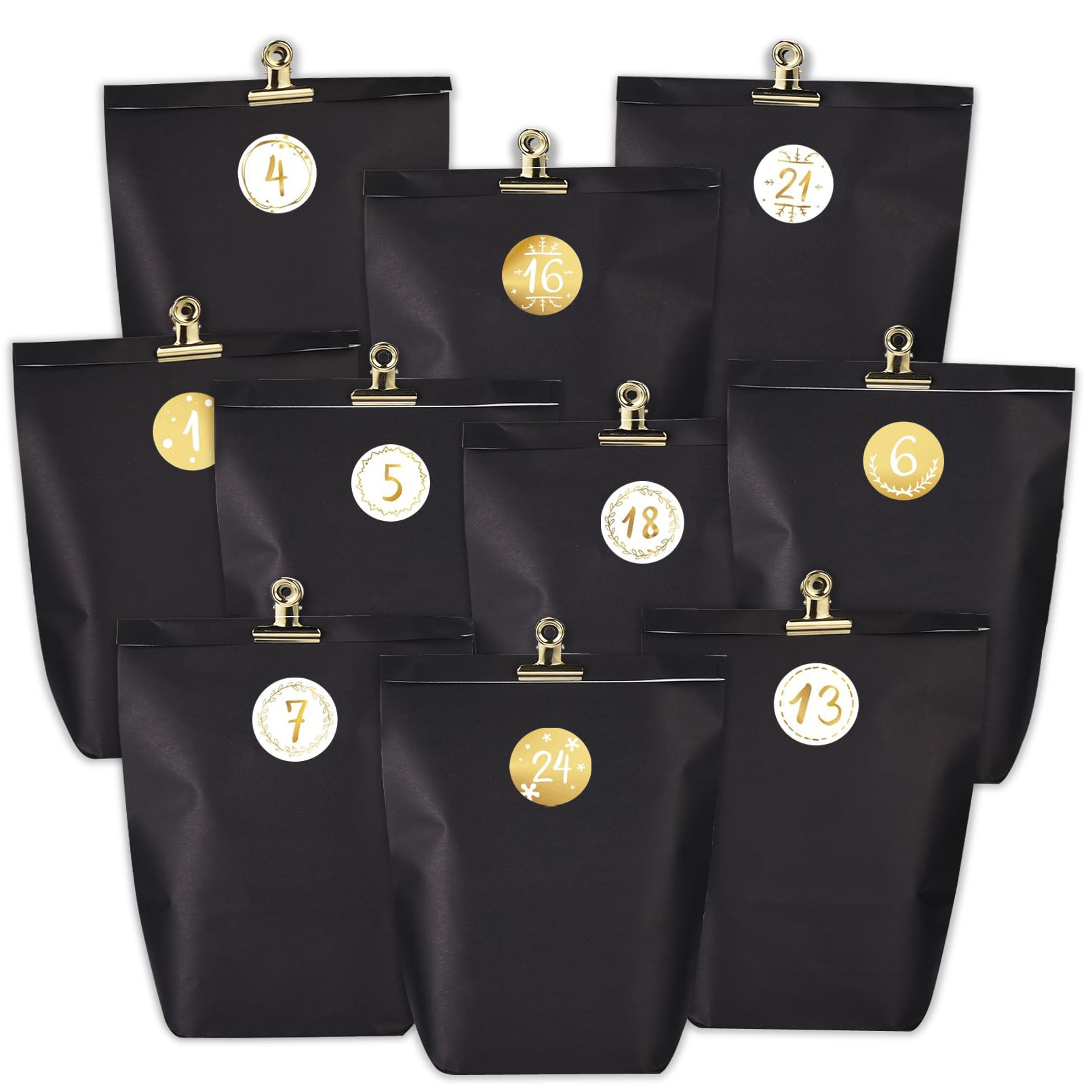 PANSIBY Advent Calendar for Filling, 24 Christmas Calendar Paper Bags for DIY Crafts, Paper Advent Bags to Fill Yourself, Elegance Black