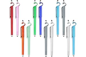 FONDOTIN 12pcs 0.5mm Black Ink Gel Pens with Touch Screen Stylus and Mobile Phone Stand Multipurpose Writing