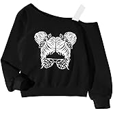 SHENHE Girl's Graphic Print Cut Out Shoulder Asymmetrical Cute Sweatshirt Pullover Top
