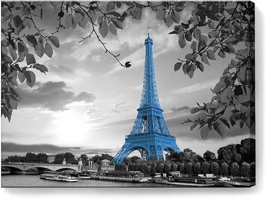 Amazon Com Yjyart Blue Paris Eiffel Tower Bathroom Wall Art Wall Decor For Bedroom Prints Picture Modern Popular Framed Wall Decorations Canvas Art Work Easy To Hang Size 12x16 Home Kitchen