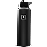 IRON °FLASK Camping & Hiking Hydration Flask with Straw, Wide Mouth Insulated Stainless Steel Sports Water Bottle - 40 oz Midnight Black