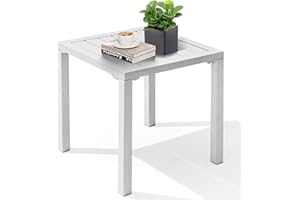 Crestlive Products Aluminum Outdoor Side Table, Pool Lounge Chair Side Table, Weather Resistant Small Square Coffee End Table for Patio, Yard, Garden, Porch, Deck, Indoor, Outdoor (White)