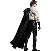 L'VOW Black Half Shoulder Cape with Feather Shrug - Renaissance Ranger Cloak Halloween LARP Gothic Knight Cosplay