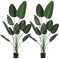 Hobyhoon 2PCS 5.6 ft Artificial Bird of Paradise Tall Silk Palm Tree in Pot Faux Plants Tropical Leaves Banana Tree for Modern Home Indoor Outdoor Office Decor