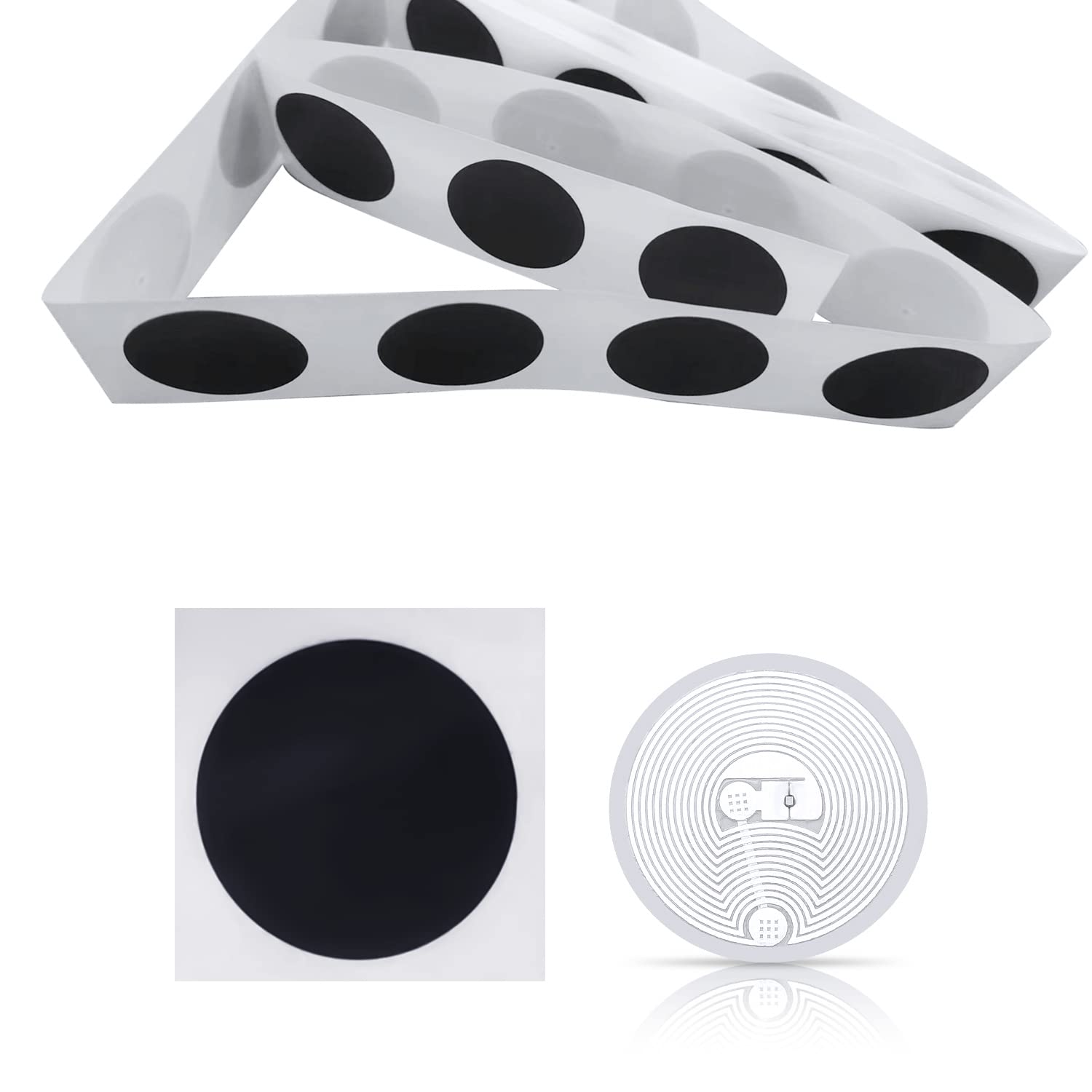 50pcs NFC Stickers, 1inch Diameter NTAG215 NFC Tag Stickers Round NFC Cards Programmable 504 Bytes Memory NTAG215 Tags Compatible with All NFC-Enabled Phones and Devices (Black)
