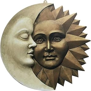 Sun and Moon Wall Decor, Celestial Wall Decor Metal, Vivid Sun Face Celestial Wall Sculptures Hanging Décor Sign Decorative Vintage Wall Ornament for Indoor Outdoor Home Garden Decoration 11.81 inch