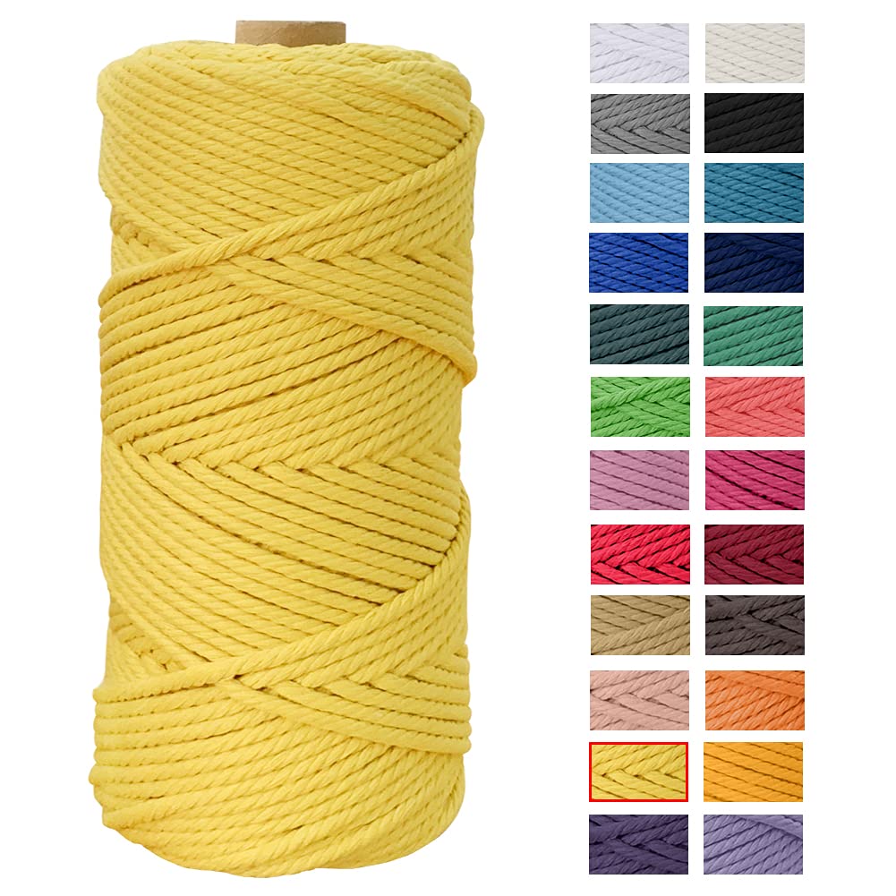 Macrame Cord 4mm x 109 Yards, JeogYong Thick Natural Cotton Cord Yarn Thread, 4-Strand Twisted Spool Twine String Cotton Rope for DIY Crafts, Wall Hangings, Plant Hangers, Home Decorations (Yellow) — image 1