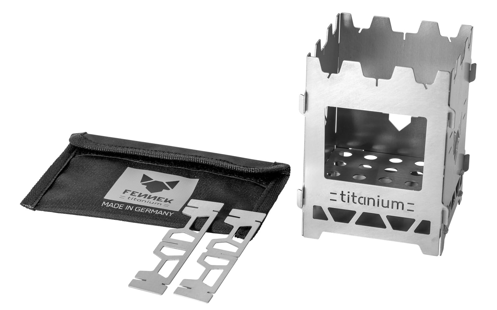 FENNEK Hobo Solo Titan | Firebox | Outdoor Stove | Plug-In Hobo Cooker with Bag | Very Compact | 100% Titanium | Made in Germany