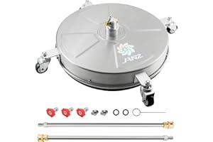 JANZ 18" Pressure Washer Surface Cleaner with 4 Wheels,1/4" Quick Plug,Stainless Steel Housing,2 Extension Wand Attachments, 3 Spray Nozzles and 2 Replacement Nozzles, 4000 PSI