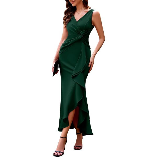 Abito Lungo Elegante In Chiffon E Pizzo Con Scollo A V E Schiena Scoperta, Vestito Da Cerimonia Per Matrimonio, Festa, Cocktail, Taglie Forti Consigliate