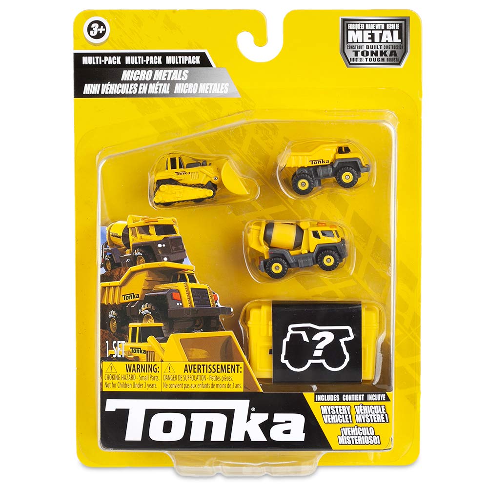 Basic Fun Tonka Micro Metals | Dump Truck, Cement Mixer, Bull Dozer, Garbage | Kids Construction Gift Toys for Boys and Girls, Construction Vehicle Playset for Kids, Suitable for Kids Aged 3 06056