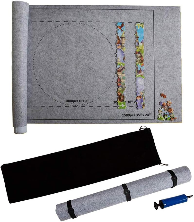 AIRGONE Jigsaw Puzzle Roll Storage Mat with Up to 2000 Puzzle Pieces with Inflatable Tube Pump Storage Bag for Family Kids and Adults (Grey)