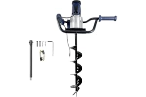 JACKCHEN 1500W Electric Post Hole Digger, Earth Auger with 6 inch Auger Drill Bit, Earth Auger Post Hole Digger Electric, Ideal for Post Hole Digging, Drilling, Tree Planting, Blue
