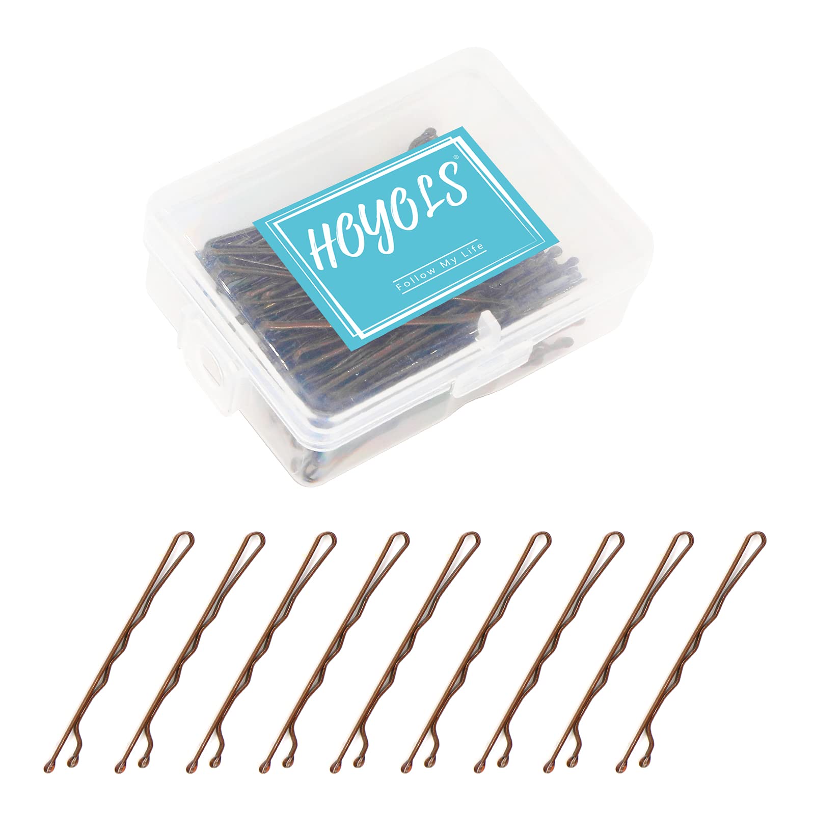 HOYOLS Bobby Pin Premium Metallic Crimped Grip, Secure Hold Wavy Slide Proof Hairpins for Women Hair Accessories 100 Count, 2 inch (Brown)