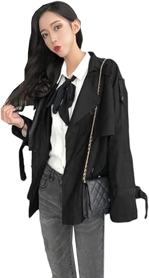 Amazon Debangniスプリングコート 韓国 レディース ゆる 無地 コート ショート カジュアルおしゃれ 綿 Oｌ フォーマル レディース トレンチコート 黒 ダブルボタン イギリス風 コート ジャケット 通販