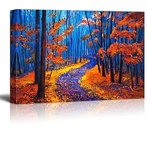 Vibrant Color Oilpainting Style Forest in Blue and Red