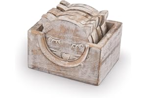 NIRMAN Wooden Crafted Unique Adorable Cat Shaped Coasters Set of 6 with Holder, Bar Dining Table Home Décor