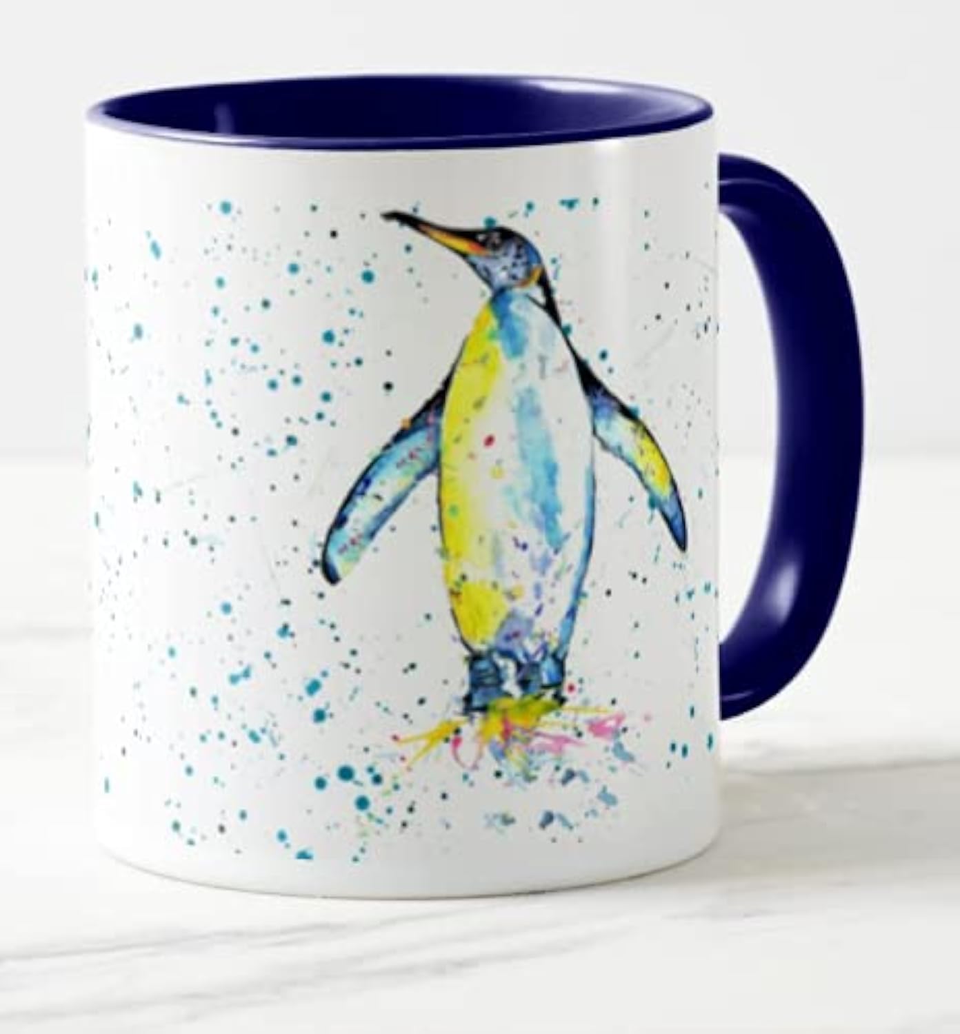 Vixar Penguin Bird Watercolour Rainbow Art Coloured Mug Cup, Gift, Birthday, Work, Office, Christmas Tea Coffee (Navy)