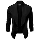 JJ Perfection Women's Lightweight Chiffon Ruched Sleeve Open-Front Blazer Black XL